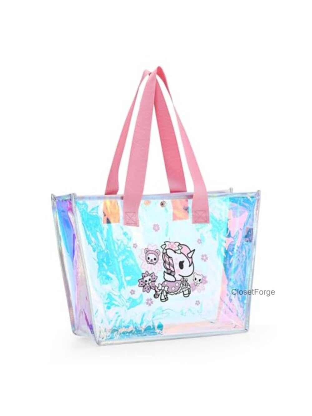 Large Clear PVC Tote Bag with Holographic Finish, Beach & Travel